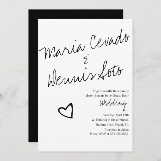 Einfaches Floating Heart Letting Script Wedding Einladung (Vorne/Hinten)