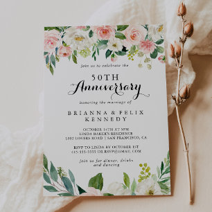 Einfaches Florales Grün 50. Hochzeitstag Einladung