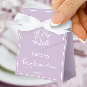Einfaches florales Kreuz Flieder Konfirmation klei Geschenkschachtel