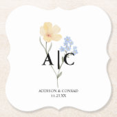 Einfaches florales Monogramm Hochzeit Untersetzer (Vorderseite)