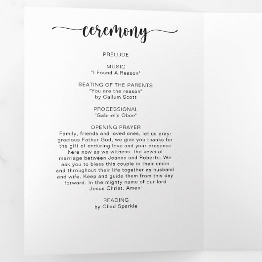 Einfaches formales Hochzeitsprogramm für dreifache Dreifach Gefaltete Einladung (Innen Erste Seite)