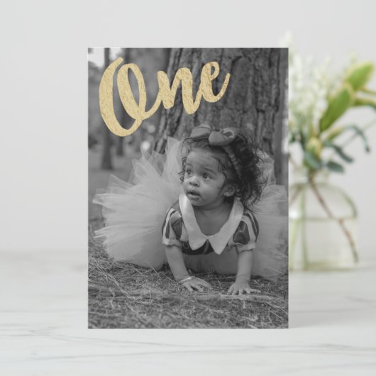 Einfaches Foto 1. Geburtstag Einladung (Stehend Vorderseite)