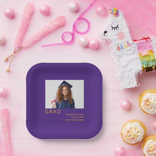 Einfaches Foto 2022 Abschluss Lila gelb Pappteller (Party)
