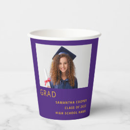 Einfaches Foto 2024 Abschluss Lila gelb Pappbecher