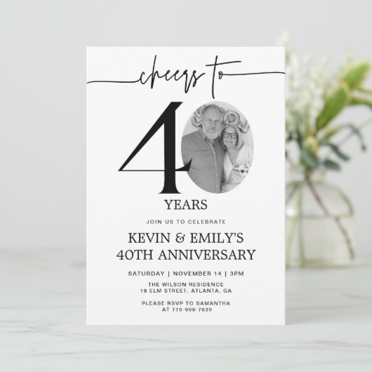 Einfaches Foto 40 Jahre alt Einladung (Stehend Vorderseite)