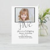 Einfaches Foto, 5. Geburtstag Foto Einladung (Stehend Vorderseite)