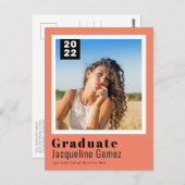 Einfaches Foto Abschluss 2022 Ankündigung Lachs Postkarte (Vorne/Hinten)