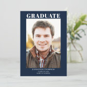 Einfaches Foto Abschluss Blue Ankündigung (Stehend Vorderseite)