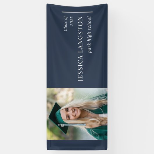 Einfaches Foto Abschluss Navy Blue Banner (Vertikal)