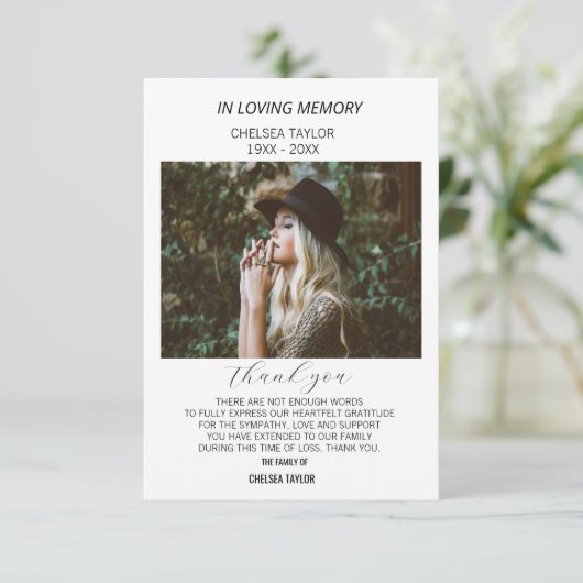 Einfaches Foto Beileid Beerdigung individuell Dankeskarte (Stehend Vorderseite)