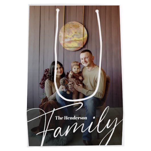 Einfaches Foto benutzerdefinierter Familie Mittlere Geschenktüte (Rückseite)