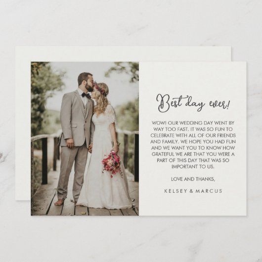 Einfaches Foto "Best Day Ever" Hochzeit Vielen Dan Dankeskarte (Vorne/Hinten)