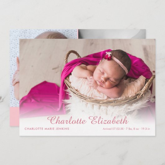 Einfaches Foto Birth Announcement Baby Script Ankündigung (Vorne/Hinten)