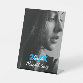 Einfaches Foto Blau und Weiß Abschluss Sockelschild