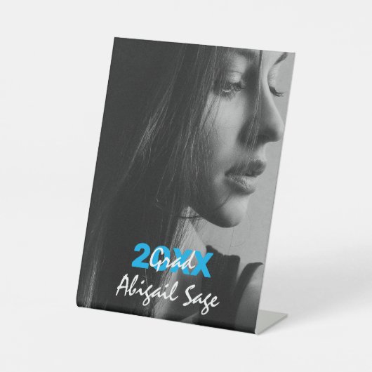 Einfaches Foto Blau und Weiß Abschluss Sockelschild (Vorderseite)