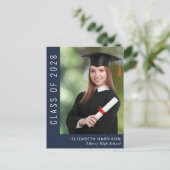 Einfaches Foto Blue Abschluss Ankündigungspostkarte (Stehend Vorderseite)