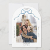 Einfaches Foto Blue Bow Wedding Save the Date Einladung (Vorderseite)