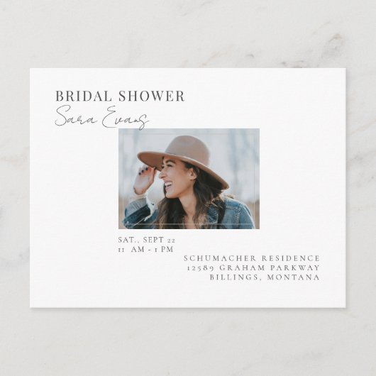 Einfaches Foto Brautparty Weiße Einladung Postkarte (Vorderseite)