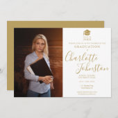 Einfaches Foto der modernen Gold Script Graduation Einladung (Vorne/Hinten)