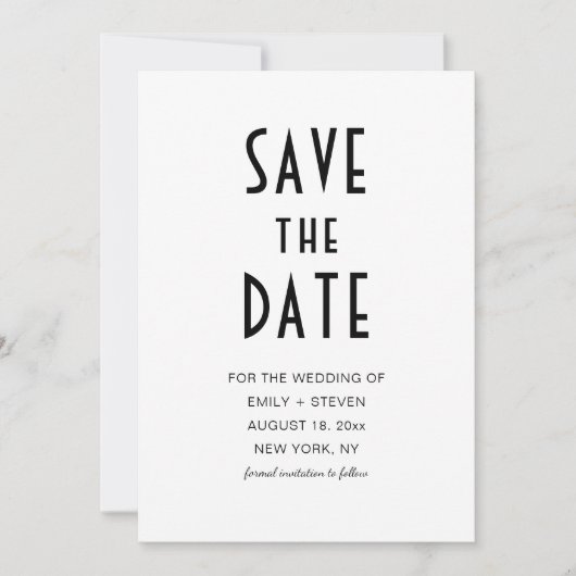 Einfaches Foto der modernen Schwarzen Typografie Save The Date (Vorderseite)