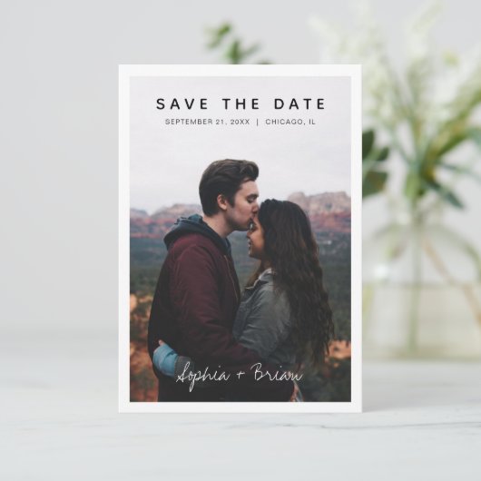 Einfaches Foto-Design mit weißem Rand Save The Date (Stehend Vorderseite)