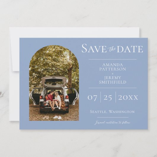 Einfaches Foto | Dusty Blue Save the Date (Vorderseite)