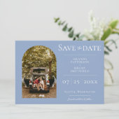 Einfaches Foto | Dusty Blue Save the Date (Stehend Vorderseite)