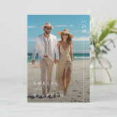 Einfaches Foto Elegant Beach Wedding Einladung (Stehend Vorderseite)
