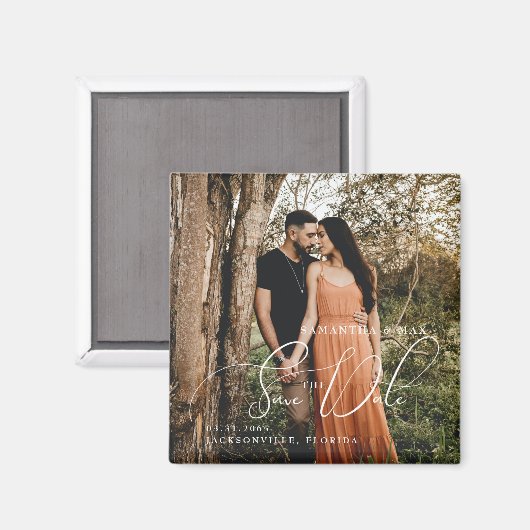 Einfaches Foto Elegant Save the Date Magnet (Vorderseite/Rückseite)