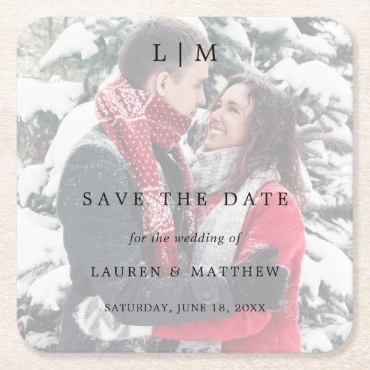 Einfaches Foto Elegante Hochzeit Save the Date Rechteckiger Pappuntersetzer (Vorderseite)