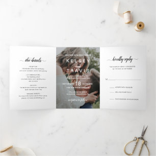 Einfaches Foto Elegante Moderne Hochzeit Dreifach Gefaltete Einladung