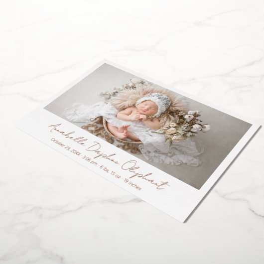 Einfaches Foto Elegante Rose der Geburtshinweise Folieneinladung (Gedreht)