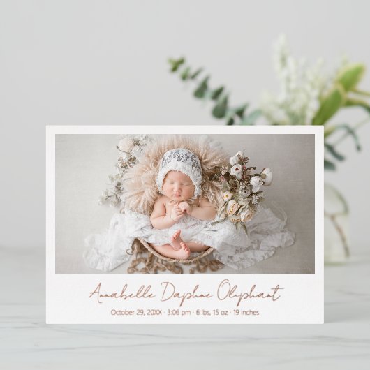 Einfaches Foto Elegante Rose der Geburtshinweise Folieneinladung (Stehend vorne)