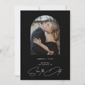 Einfaches Foto, elegantes Drehbuch, Schwarze Hochz Save The Date (Vorderseite)