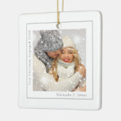 Einfaches Foto Erste Weihnachten Verlobt Keramikornament (Links)