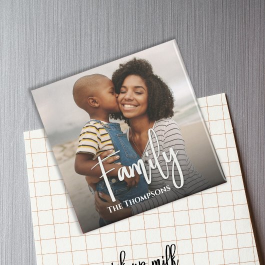 Einfaches Foto Family Calligraphy Script-Overlay Magnet