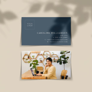 Einfaches Foto für das moderne Minimal Dunkelblau- Visitenkarte