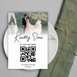 einfaches Foto für Hochzeitsmenüs mit QR-Code Tischnummer