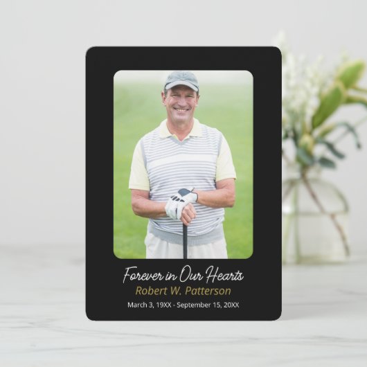 Einfaches Foto für immer in unserer Herzbeerdigung Dankeskarte (Stehend Vorderseite)