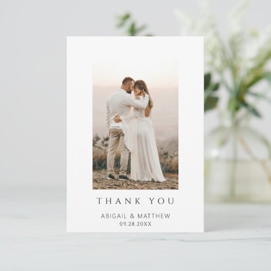 Einfaches Foto für moderne Hochzeitsfeiern Dankeskarte (Stehend Vorderseite)