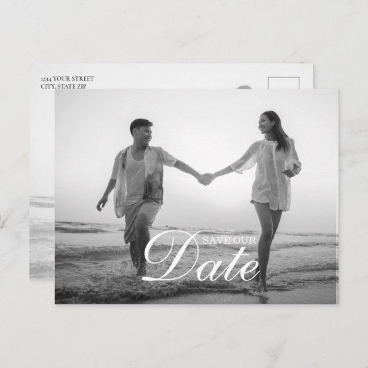 Einfaches Foto für moderne Skriptüberlagerung Ankündigungspostkarte (Vorne/Hinten)