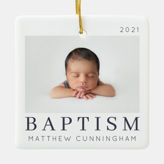 Einfaches Foto für moderne Taufe Keramikornament (Vorderseite)