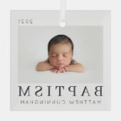 Einfaches Foto für moderne Taufe Ornament Aus Glas (Rückseite)