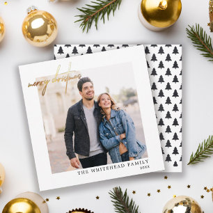 Einfaches Foto Gold Frohe Weihnachten Weiß