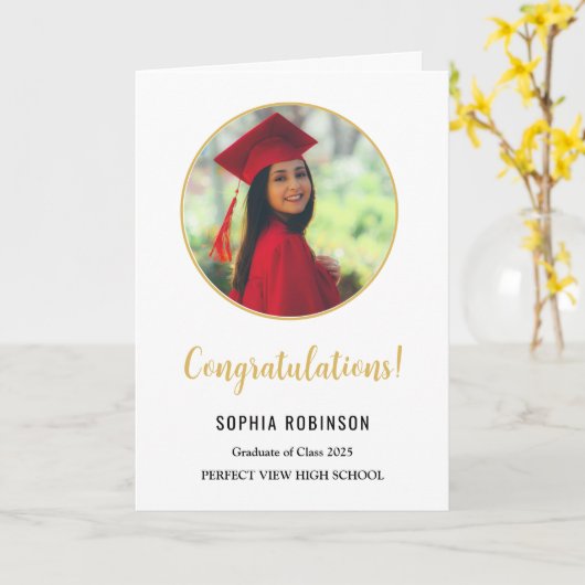 Einfaches Foto Gold Weißer Abschluss Karte (Gelbe Blume)