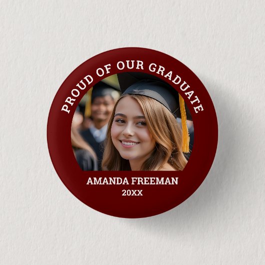 Einfaches Foto-Graduate in Rot und Weiß Button (Vorderseite)
