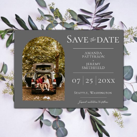 Einfaches Foto | Graue Save the Date