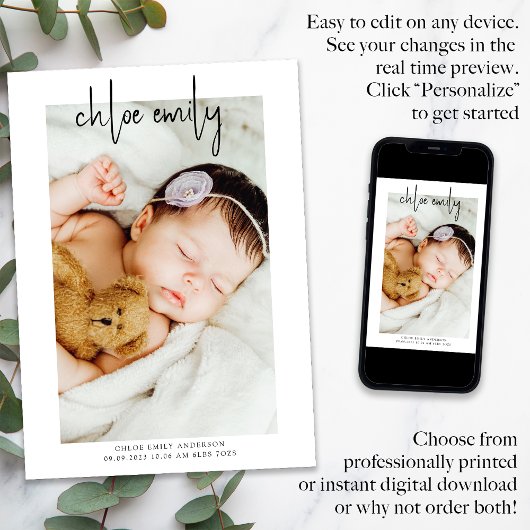 Einfaches Foto handgeschriebenes neues Baby Ankündigung