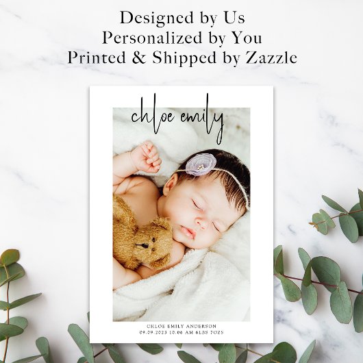 Einfaches Foto handgeschriebenes neues Baby Ankündigung