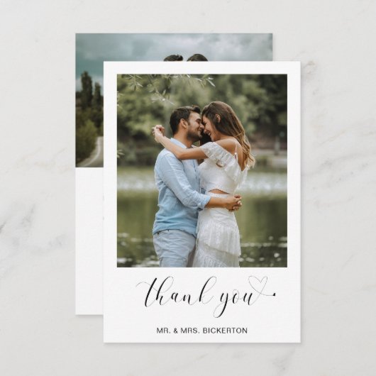 Einfaches Foto Herz Minimalistische Skripthochzeit Dankeskarte (Vorne/Hinten)